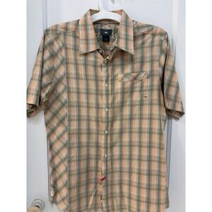 686 Snowboards Sz M Orange Green Plaid Cotton Camp Shirt‎ Short Sleeve